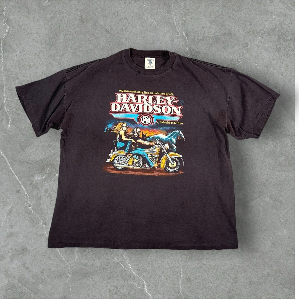 Vintage Harley Davidson Shirt Men XL Black 80s A Desire To Be Free Holubek Biker